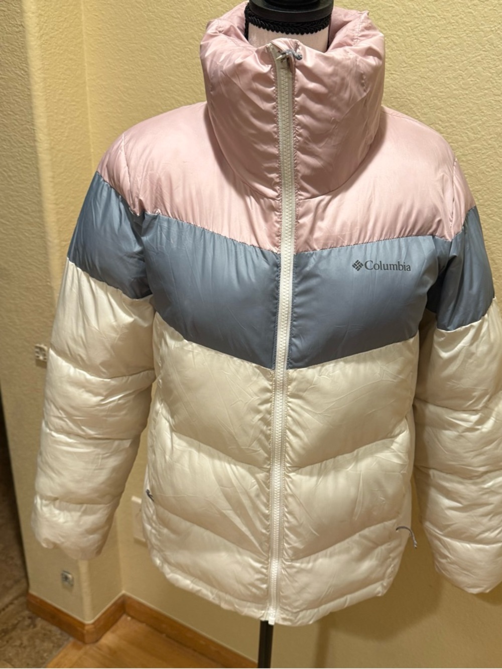 Columbia Pink, Gray & Cream Colorblock Puffer Jacket